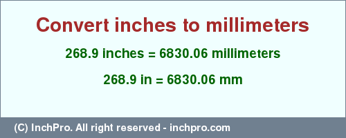 Result converting 268.9 inches to mm = 6830.06 millimeters