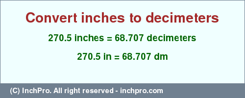 Result converting 270.5 inches to dm = 68.707 decimeters
