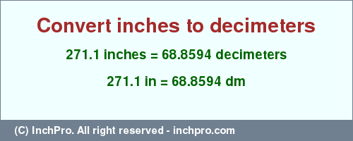 Result converting 271.1 inches to dm = 68.8594 decimeters