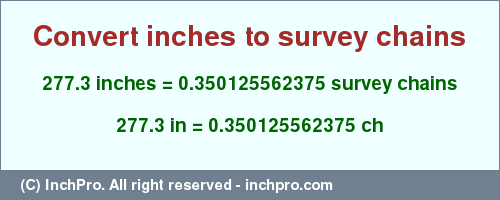 Result converting 277.3 inches to ch = 0.350125562375 survey chains