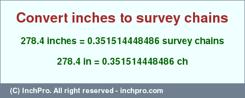Result converting 278.4 inches to ch = 0.351514448486 survey chains
