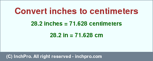 Result converting 28.2 inches to cm = 71.628 centimeters