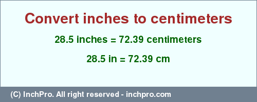 Result converting 28.5 inches to cm = 72.39 centimeters