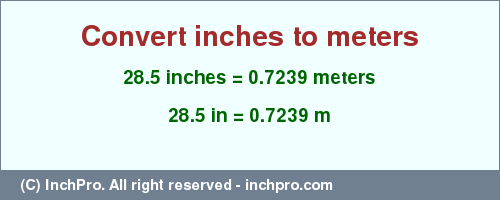 Result converting 28.5 inches to m = 0.7239 meters