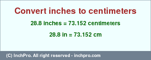 Result converting 28.8 inches to cm = 73.152 centimeters