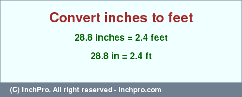 Result converting 28.8 inches to ft = 2.4 feet