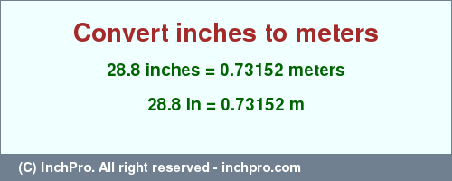 Result converting 28.8 inches to m = 0.73152 meters