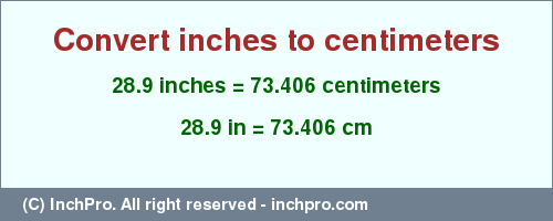 Result converting 28.9 inches to cm = 73.406 centimeters