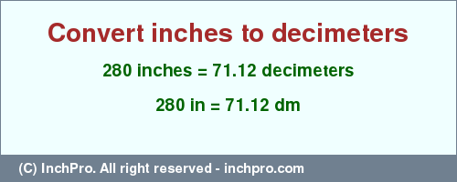 Result converting 280 inches to dm = 71.12 decimeters