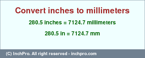 Result converting 280.5 inches to mm = 7124.7 millimeters