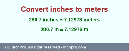 Result converting 280.7 inches to m = 7.12978 meters