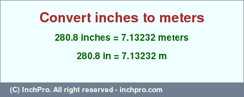 Result converting 280.8 inches to m = 7.13232 meters