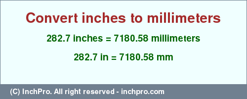 Result converting 282.7 inches to mm = 7180.58 millimeters