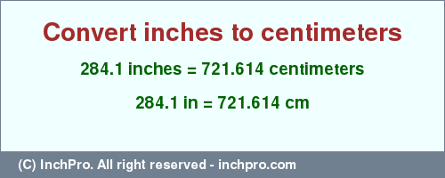 Result converting 284.1 inches to cm = 721.614 centimeters