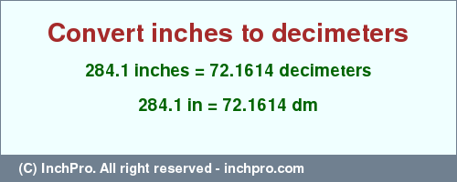 Result converting 284.1 inches to dm = 72.1614 decimeters