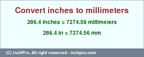 Result converting 286.4 inches to mm = 7274.56 millimeters