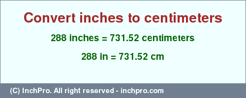 Result converting 288 inches to cm = 731.52 centimeters