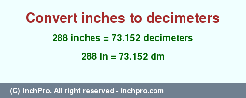 Result converting 288 inches to dm = 73.152 decimeters