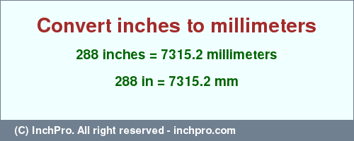 Result converting 288 inches to mm = 7315.2 millimeters