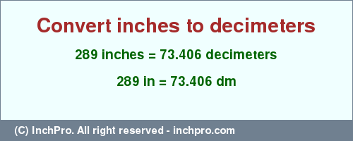 Result converting 289 inches to dm = 73.406 decimeters