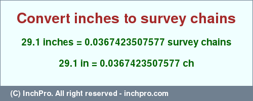 Result converting 29.1 inches to ch = 0.0367423507577 survey chains