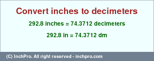 Result converting 292.8 inches to dm = 74.3712 decimeters