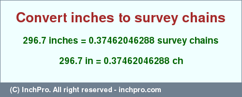 Result converting 296.7 inches to ch = 0.37462046288 survey chains