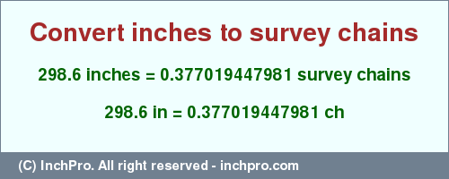 Result converting 298.6 inches to ch = 0.377019447981 survey chains