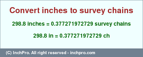 Result converting 298.8 inches to ch = 0.377271972729 survey chains