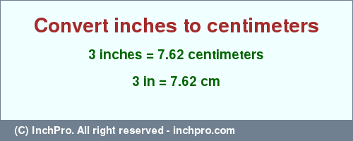 Result converting 3 inches to cm = 7.62 centimeters