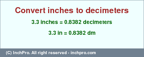 Result converting 3.3 inches to dm = 0.8382 decimeters