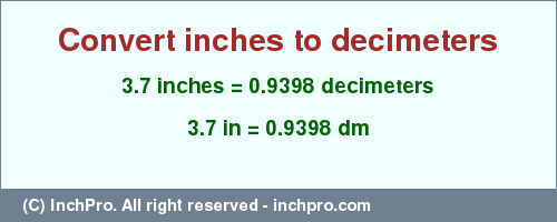 Result converting 3.7 inches to dm = 0.9398 decimeters