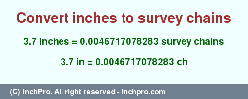 Result converting 3.7 inches to ch = 0.0046717078283 survey chains