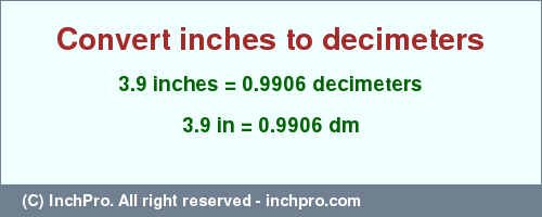 Result converting 3.9 inches to dm = 0.9906 decimeters