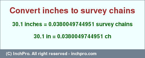 Result converting 30.1 inches to ch = 0.0380049744951 survey chains