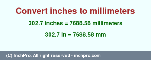 Result converting 302.7 inches to mm = 7688.58 millimeters