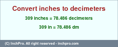 Result converting 309 inches to dm = 78.486 decimeters