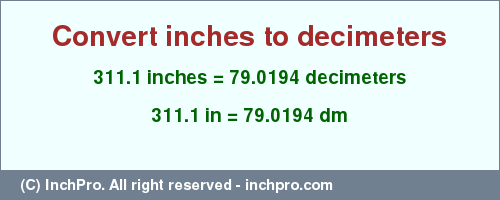 Result converting 311.1 inches to dm = 79.0194 decimeters