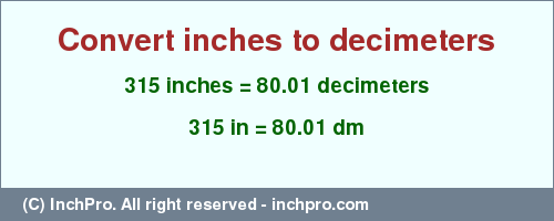Result converting 315 inches to dm = 80.01 decimeters