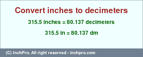 Result converting 315.5 inches to dm = 80.137 decimeters