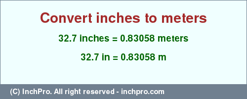 Result converting 32.7 inches to m = 0.83058 meters