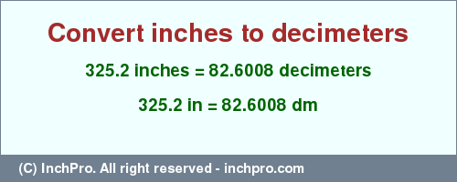 Result converting 325.2 inches to dm = 82.6008 decimeters