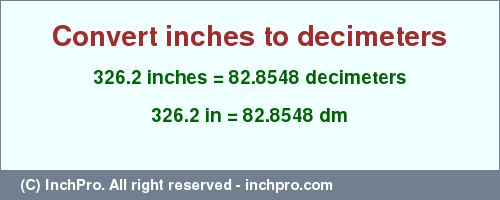 Result converting 326.2 inches to dm = 82.8548 decimeters