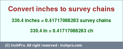 Result converting 330.4 inches to ch = 0.41717088283 survey chains