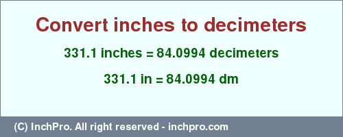 Result converting 331.1 inches to dm = 84.0994 decimeters