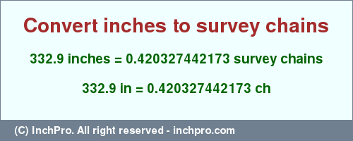 Result converting 332.9 inches to ch = 0.420327442173 survey chains