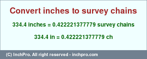 Result converting 334.4 inches to ch = 0.422221377779 survey chains