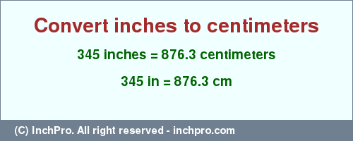 Result converting 345 inches to cm = 876.3 centimeters