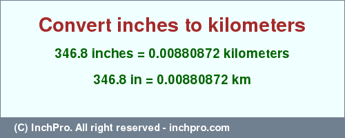 Result converting 346.8 inches to km = 0.00880872 kilometers