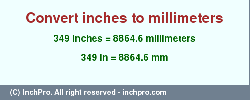 Result converting 349 inches to mm = 8864.6 millimeters